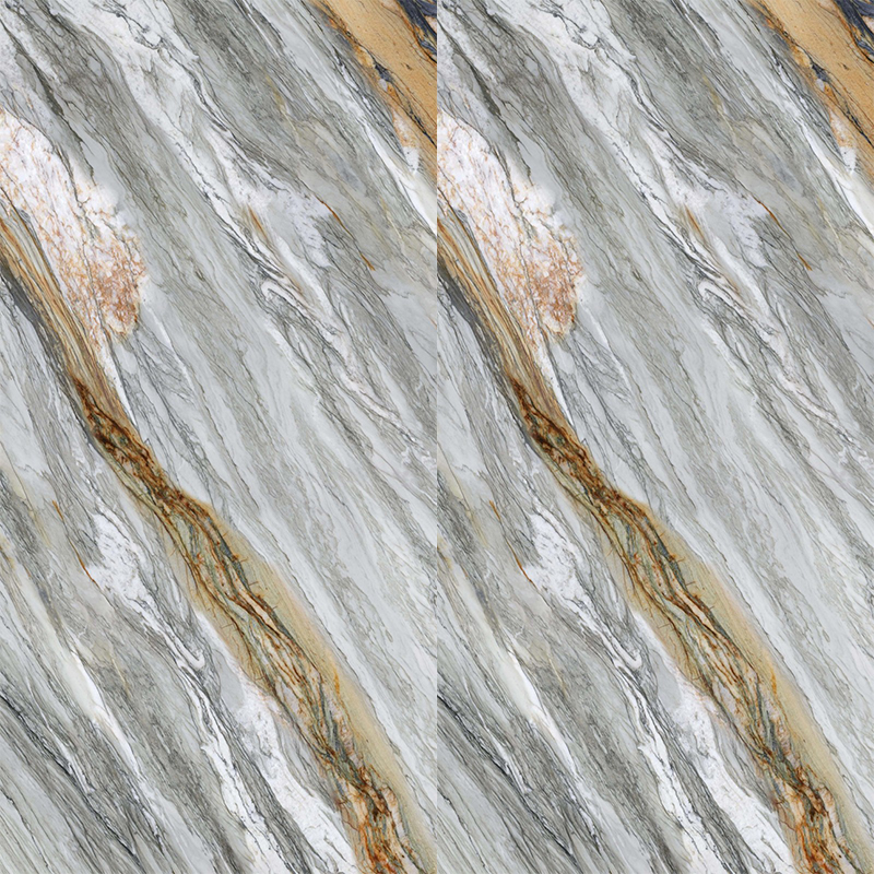 New 12MM Porcelain Slab Light Grey with Gold Sintered Stone Slab