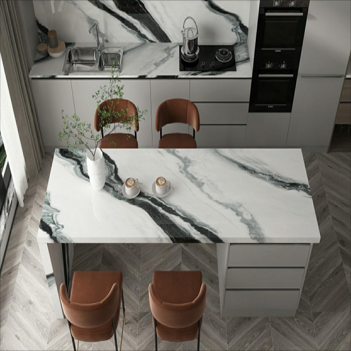 6MM Panda White Glossy Sintered Stone Slabs Marble Tiles