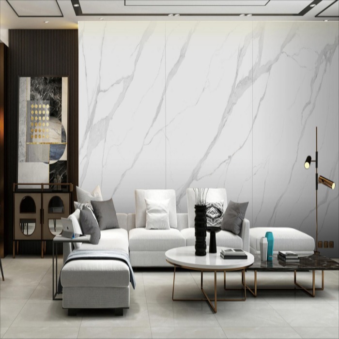 6MM Fish Maw White Polished Sintered Stone Big Slabs For Wall Cladding