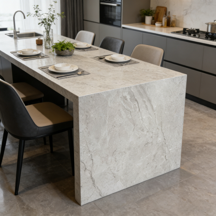 9MM Italian Light Grey Sintered Stone Slab Villa Countertop Floor Living Room