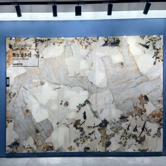 9MM Luxurious Golden Pandora Sintered Stone Slabs For Interior 