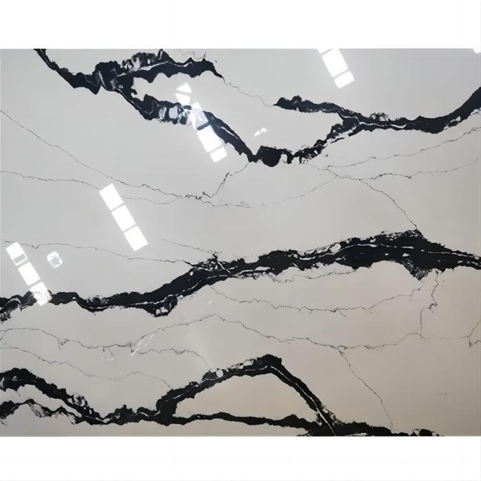 high quality black vein quartz stone worktop bathroom countertop calacatta panda white quartz slab