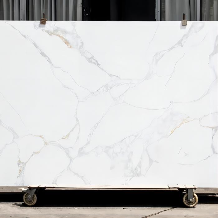 Wholesale Calacatta White Quartz Slabs Calacatta Greek Quartz Kitchen Countertops with Superior Anti-stain Performance